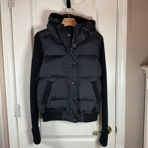 GAP Women's Puffer Jacket Black Knit Sleeves Zip Up Pockets Size M‎